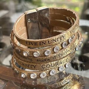 Citizens of Humanity Gold Crystal Studded Bracelet leather layered cuff
